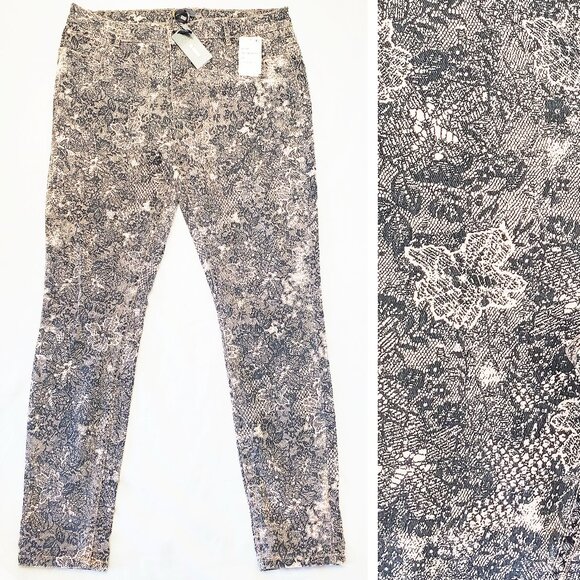 I Jeans by Buffalo Womens Pink Champagne Lace Print Stretch Skinny Jeans Pants - Picture 1 of 12